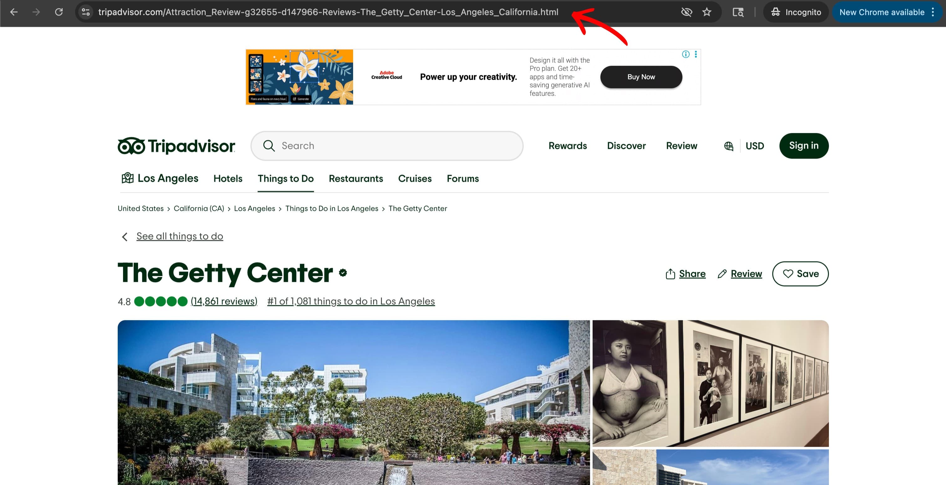 Tripadvisor homepage with search field highlighted